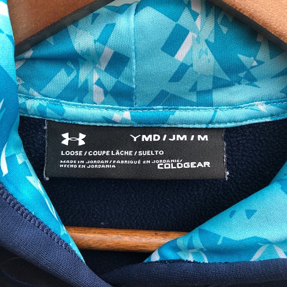 Under Armour Navy Fleece Dual Logo Coldgear Hoodie - Picture 4 of 4